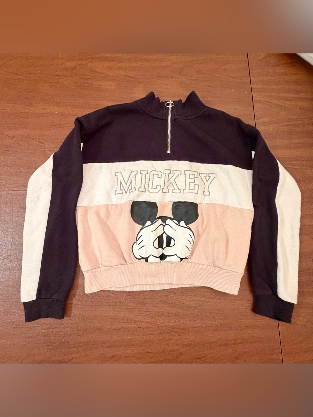 H&M Disney Mickey Mouse Quarter Zip Cropped Sweatshirt Colorblock Small